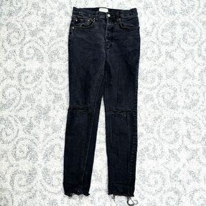 Free People We‎ The Free Jeans Women's 28 Gray Charcoal Skinny Dark Button Fly